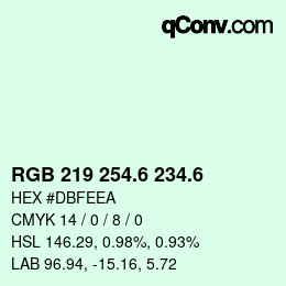 カラーコード: RGB 219 254.6 234.6 | qconv.com