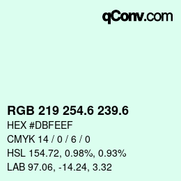 カラーコード: RGB 219 254.6 239.6 | qconv.com