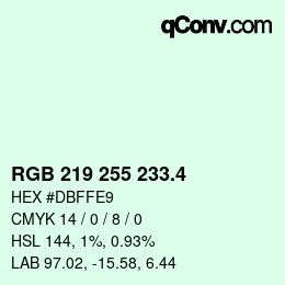 カラーコード: RGB 219 255 233.4 | qconv.com