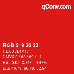 カラーコード: RGB 219 26 23 | qconv.com
