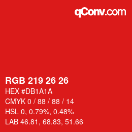 カラーコード: RGB 219 26 26 | qconv.com