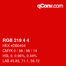 Color code: RGB 219 4 4 | qconv.com