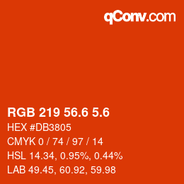 カラーコード: RGB 219 56.6 5.6 | qconv.com