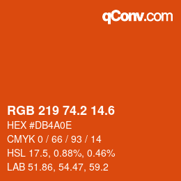 カラーコード: RGB 219 74.2 14.6 | qconv.com