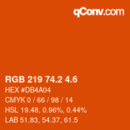 カラーコード: RGB 219 74.2 4.6 | qconv.com