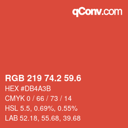 カラーコード: RGB 219 74.2 59.6 | qconv.com