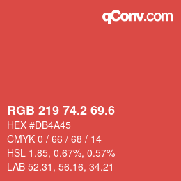 カラーコード: RGB 219 74.2 69.6 | qconv.com