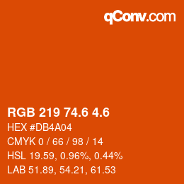 カラーコード: RGB 219 74.6 4.6 | qconv.com
