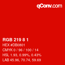 カラーコード: RGB 219 8 1 | qconv.com