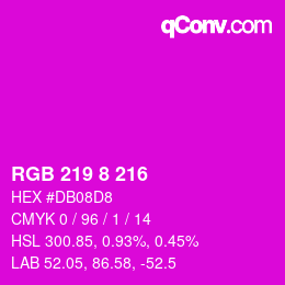 カラーコード: RGB 219 8 216 | qconv.com