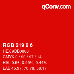 Color code: RGB 219 8 6 | qconv.com