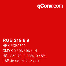 カラーコード: RGB 219 8 9 | qconv.com