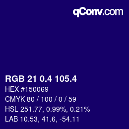 カラーコード: RGB 21 0.4 105.4 | qconv.com