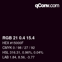 カラーコード: RGB 21 0.4 15.4 | qconv.com