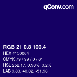 カラーコード: RGB 21 0.8 100.4 | qconv.com