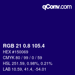 カラーコード: RGB 21 0.8 105.4 | qconv.com