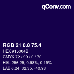 カラーコード: RGB 21 0.8 75.4 | qconv.com