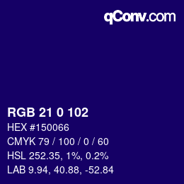 Color code: RGB 21 0 102 | qconv.com