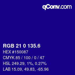 カラーコード: RGB 21 0 135.6 | qconv.com
