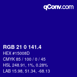 カラーコード: RGB 21 0 141.4 | qconv.com