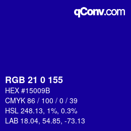 カラーコード: RGB 21 0 155 | qconv.com