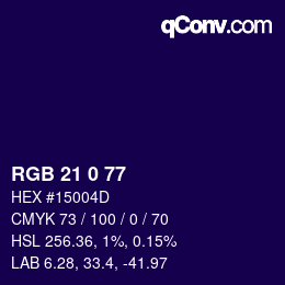 カラーコード: RGB 21 0 77 | qconv.com