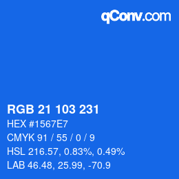 Color code: RGB 21 103 231 | qconv.com