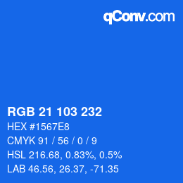 Color code: RGB 21 103 232 | qconv.com