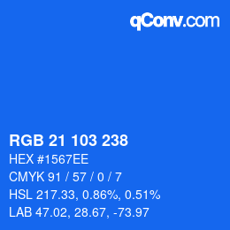 Color code: RGB 21 103 238 | qconv.com