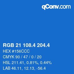 カラーコード: RGB 21 108.4 204.4 | qconv.com