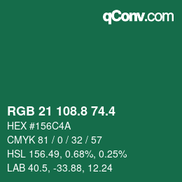 カラーコード: RGB 21 108.8 74.4 | qconv.com