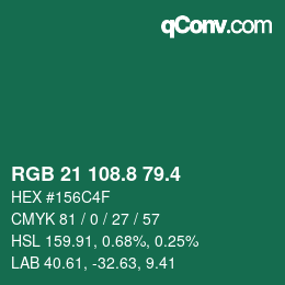 カラーコード: RGB 21 108.8 79.4 | qconv.com