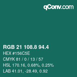 カラーコード: RGB 21 108.8 94.4 | qconv.com