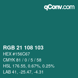 Color code: RGB 21 108 103 | qconv.com