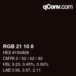 カラーコード: RGB 21 10 8 | qconv.com