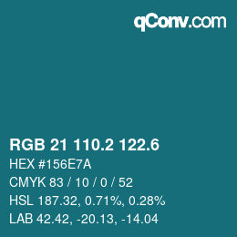 カラーコード: RGB 21 110.2 122.6 | qconv.com