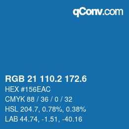 カラーコード: RGB 21 110.2 172.6 | qconv.com