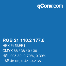 カラーコード: RGB 21 110.2 177.6 | qconv.com