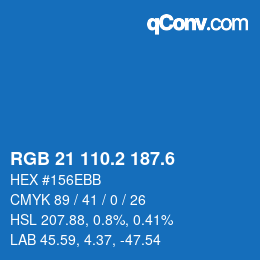 カラーコード: RGB 21 110.2 187.6 | qconv.com
