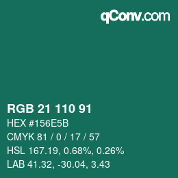 Color code: RGB 21 110 91 | qconv.com