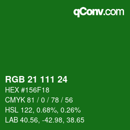 Farbcode: RGB 21 111 24 | qconv.com