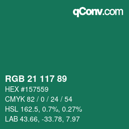 颜色代码: RGB 21 117 89 | qconv.com