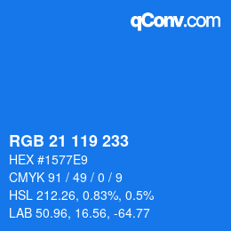 Color code: RGB 21 119 233 | qconv.com