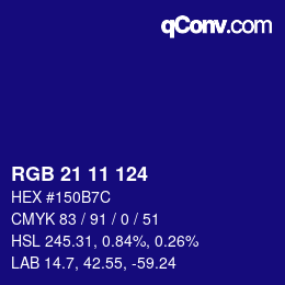 Color code: RGB 21 11 124 | qconv.com