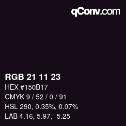 Color code: RGB 21 11 23 | qconv.com