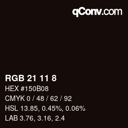 Color code: RGB 21 11 8 | qconv.com