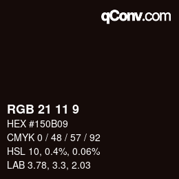 Color code: RGB 21 11 9 | qconv.com