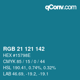 Color code: RGB 21 121 142 | qconv.com