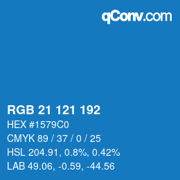Color code: RGB 21 121 192 | qconv.com