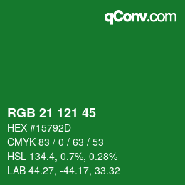 Color code: RGB 21 121 45 | qconv.com